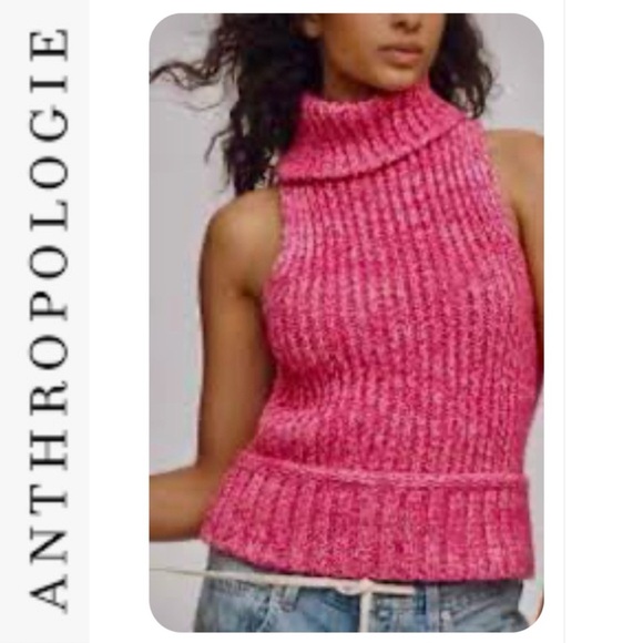 Anthropologie Sweaters - NEW Anthropologie Pilcro Pink Ribbed Sleeveless Turtleneck Sweater m